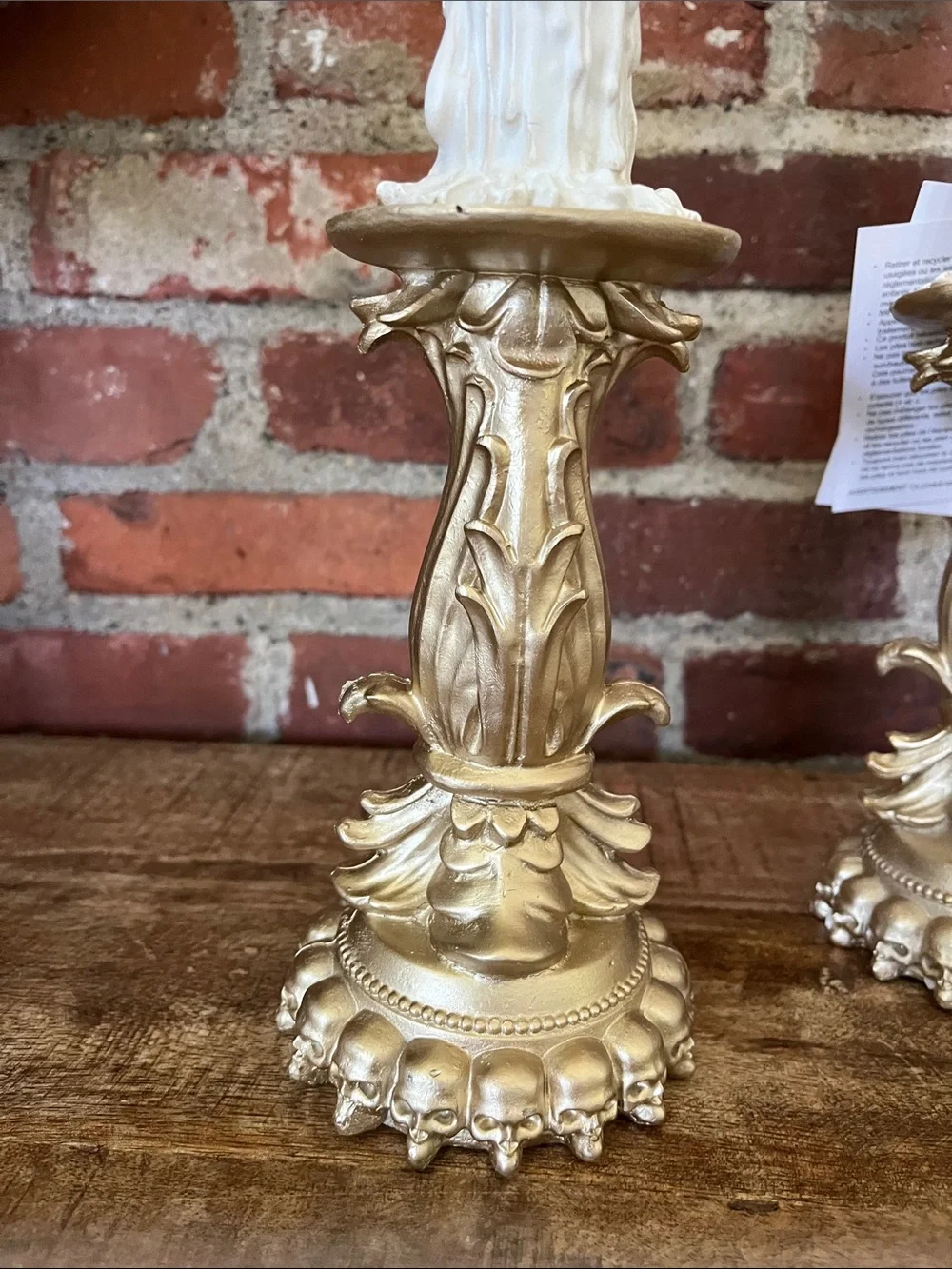 Decorative White Face Drip Candle on Gold Pedestal — Whimsical Home Accent - Picture 3 of 8